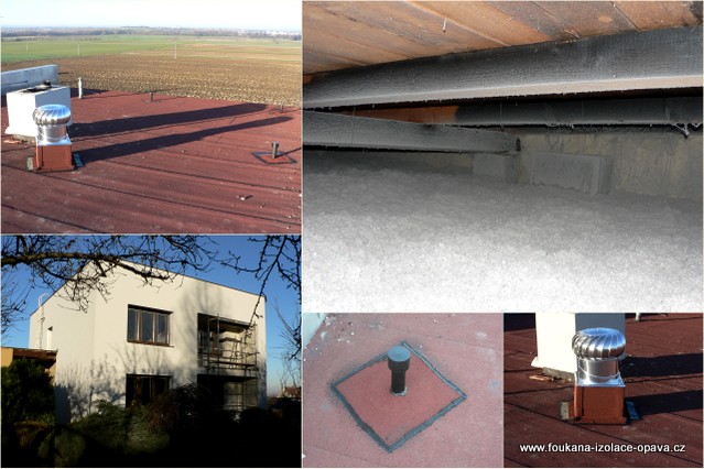 Foukaná izolace ploché dvouplášťové střechy v obci Chvalíkovice